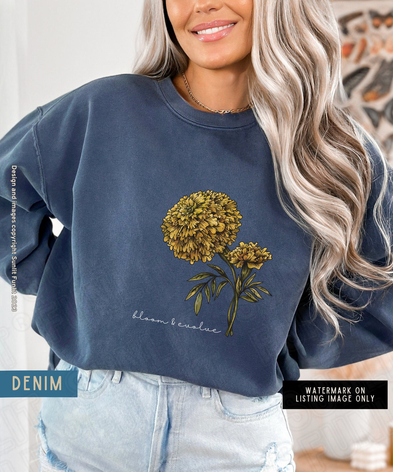 October Birth Month Flower Sweater, Comfort Colors Floral Sweatshirt, Birth Flower Gift, Minimalist Vintage Marigold Shirt, Bloom Sweater - SunlitFunlit