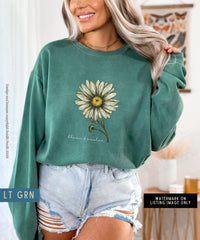 Thumbnail for April Birth Flower Sweater, Comfort Colors Floral Sweatshirt, Minimalist Vintage Daisy Shirt, Birth Month Flower Birthday Gift Bloom Sweater - SunlitFunlit