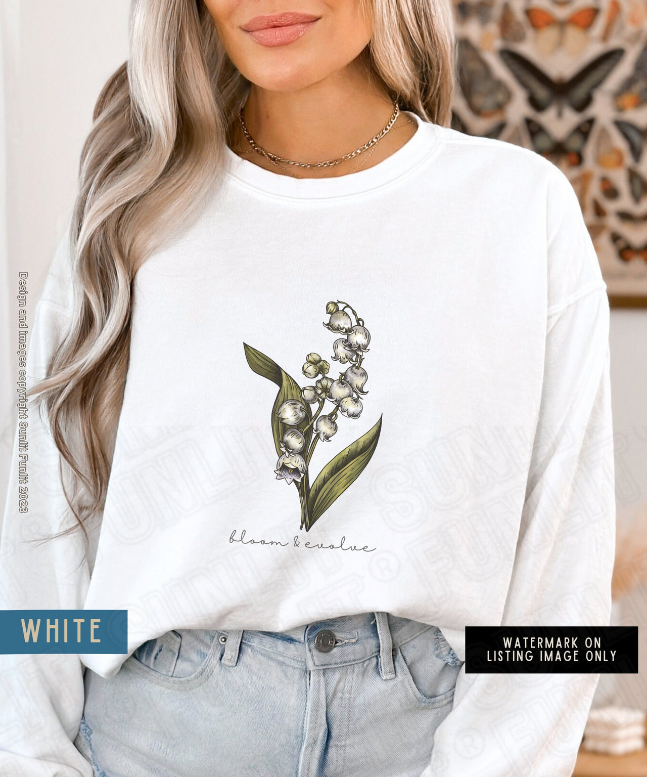 May Birth Flower Sweater, Comfort Colors Floral Sweatshirt, Minimalist Vintage Lily of the Valley Shirt, Birth Month Flower Birthday Gift - SunlitFunlit