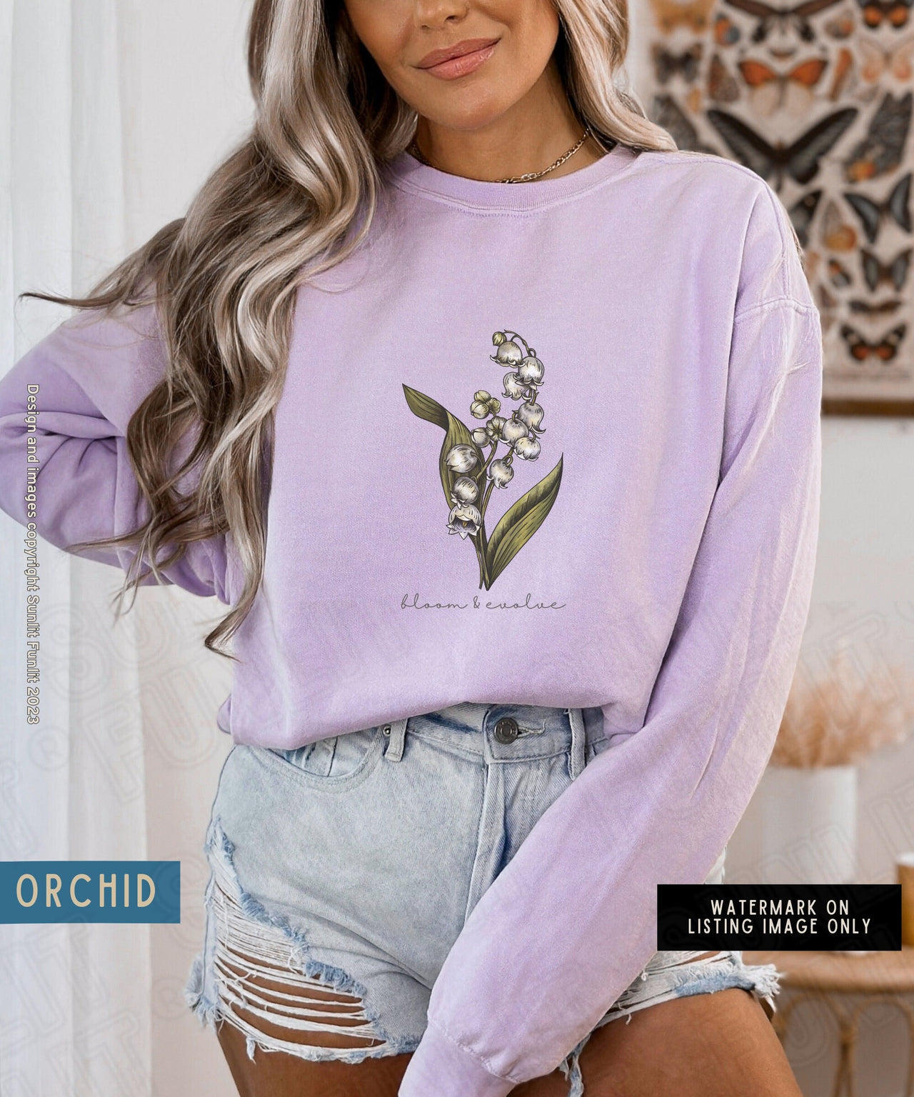 May Birth Flower Sweater, Comfort Colors Floral Sweatshirt, Minimalist Vintage Lily of the Valley Shirt, Birth Month Flower Birthday Gift - SunlitFunlit