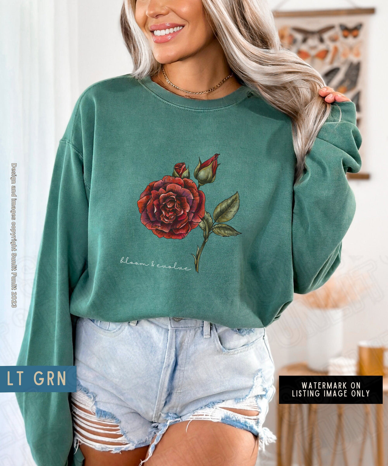 June Birth Flower Sweater, Comfort Colors Floral Sweatshirt, Minimalist Vintage Rose Shirt, Birth Month Flower Birthday GIft, Bloom Sweater - SunlitFunlit