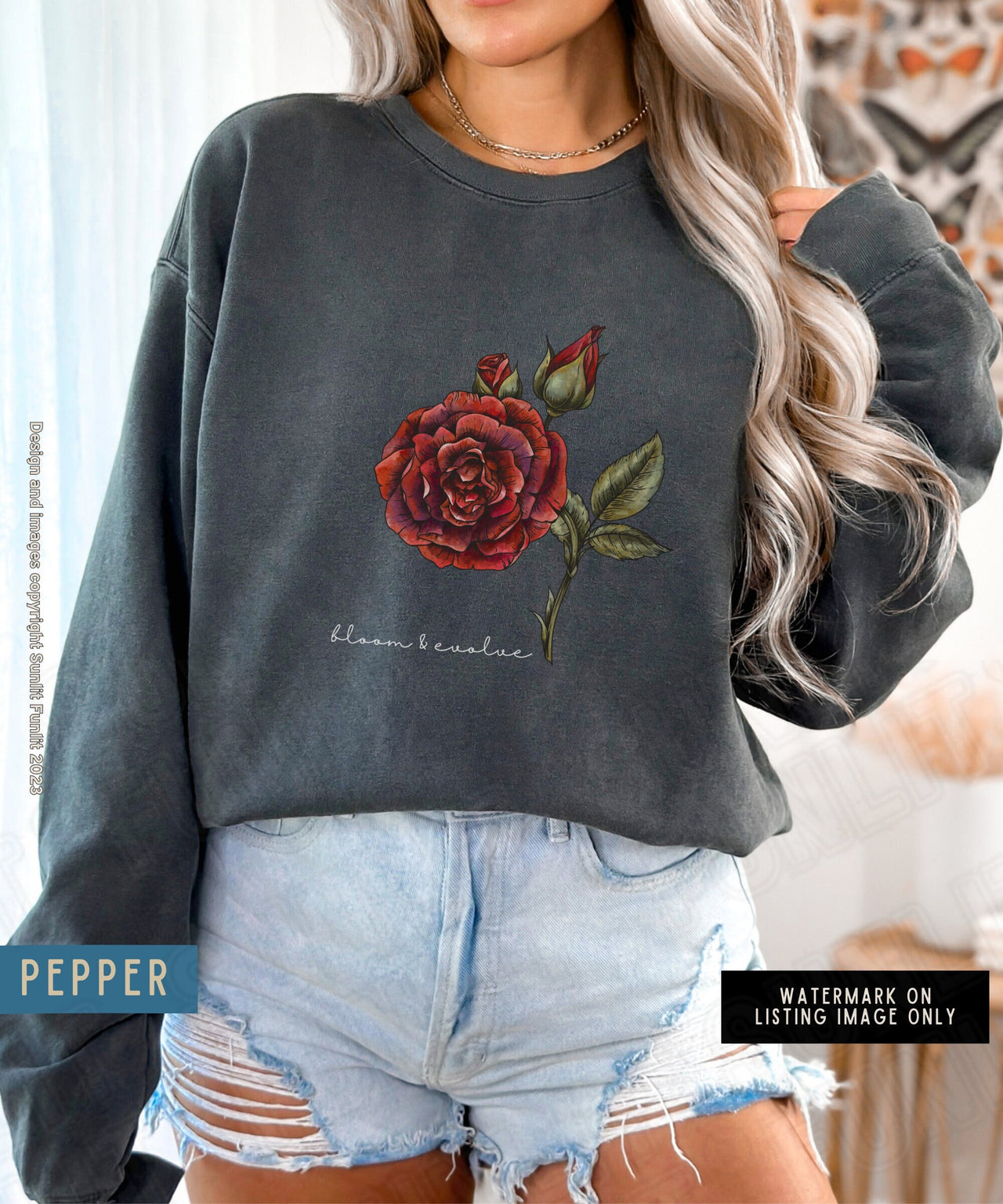 June Birth Flower Sweater, Comfort Colors Floral Sweatshirt, Minimalist Vintage Rose Shirt, Birth Month Flower Birthday GIft, Bloom Sweater - SunlitFunlit