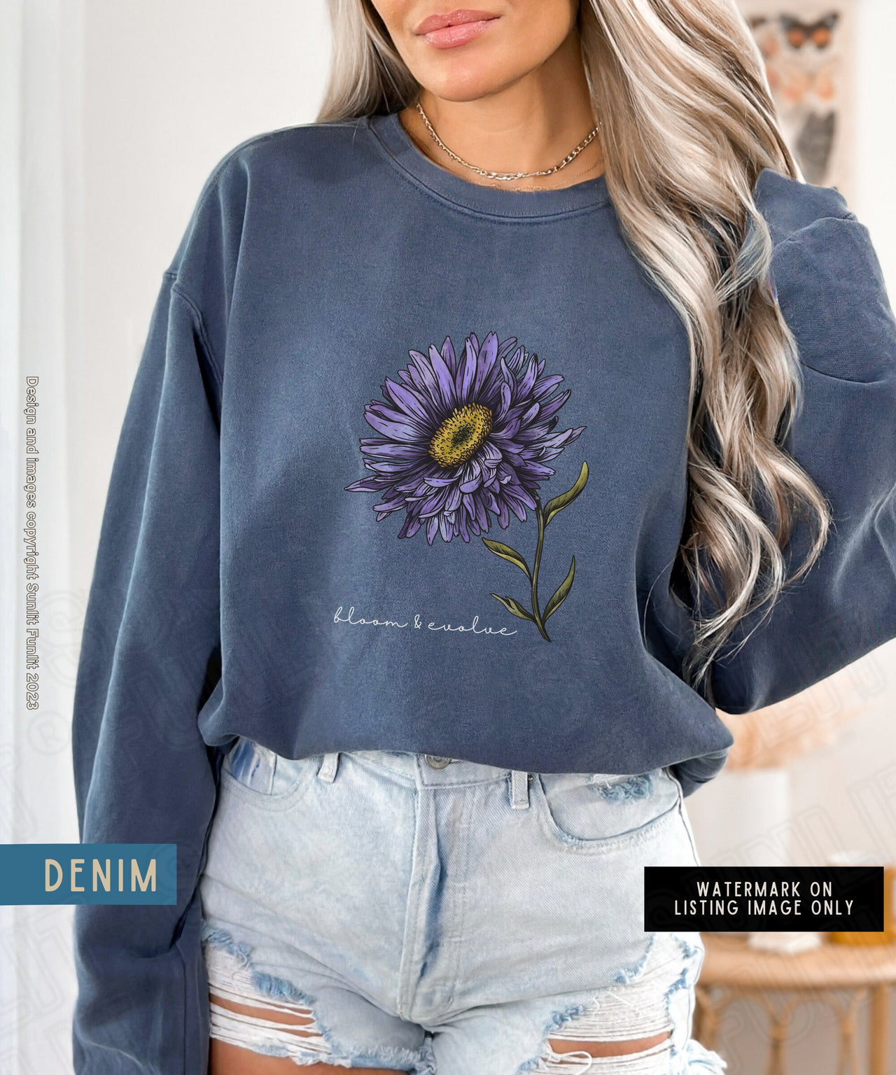 September Birth Flower Sweater, Comfort Colors Floral Sweatshirt, Minimalist Vintage Aster Shirt, Birth Month Flower, Birthday Gift, Bloom - SunlitFunlit