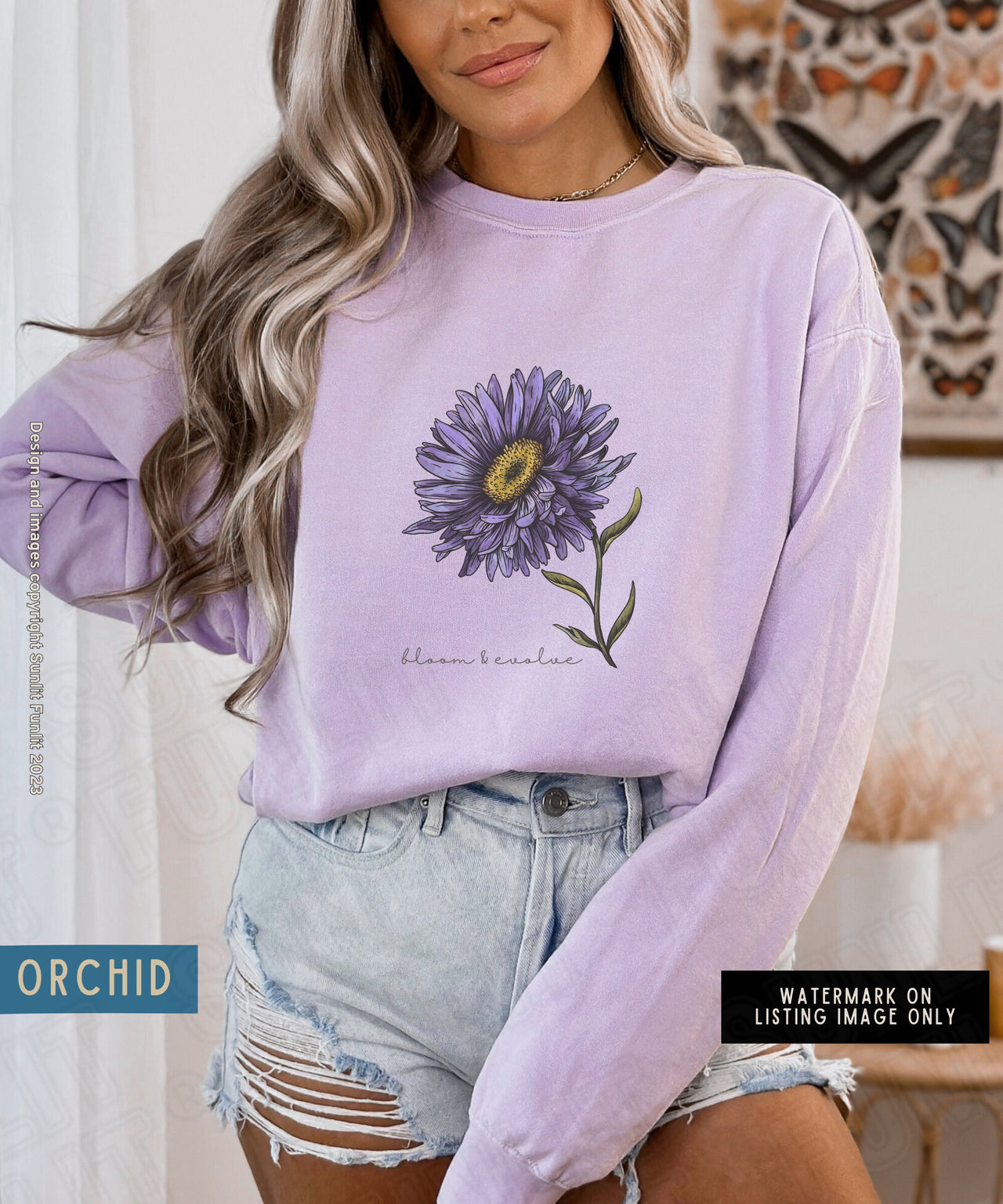 September Birth Flower Sweater, Comfort Colors Floral Sweatshirt, Minimalist Vintage Aster Shirt, Birth Month Flower, Birthday Gift, Bloom - SunlitFunlit