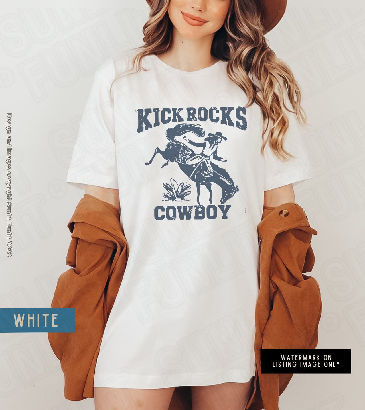 Retro Cowgirl Tshirt, Funny Cute Country Shirts, Kick Rocks Cowboy Distressed Vintage Inspired Tee, Country Concert Music Fest Rodeo Gift - SunlitFunlit