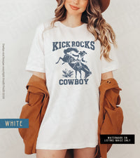 Thumbnail for Retro Cowgirl Tshirt, Funny Cute Country Shirts, Kick Rocks Cowboy Distressed Vintage Inspired Tee, Country Concert Music Fest Rodeo Gift - SunlitFunlit