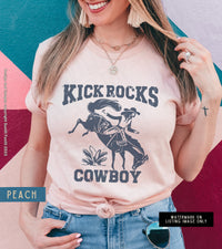 Thumbnail for Retro Cowgirl Tshirt, Funny Cute Country Shirts, Kick Rocks Cowboy Distressed Vintage Inspired Tee, Country Concert Music Fest Rodeo Gift - SunlitFunlit