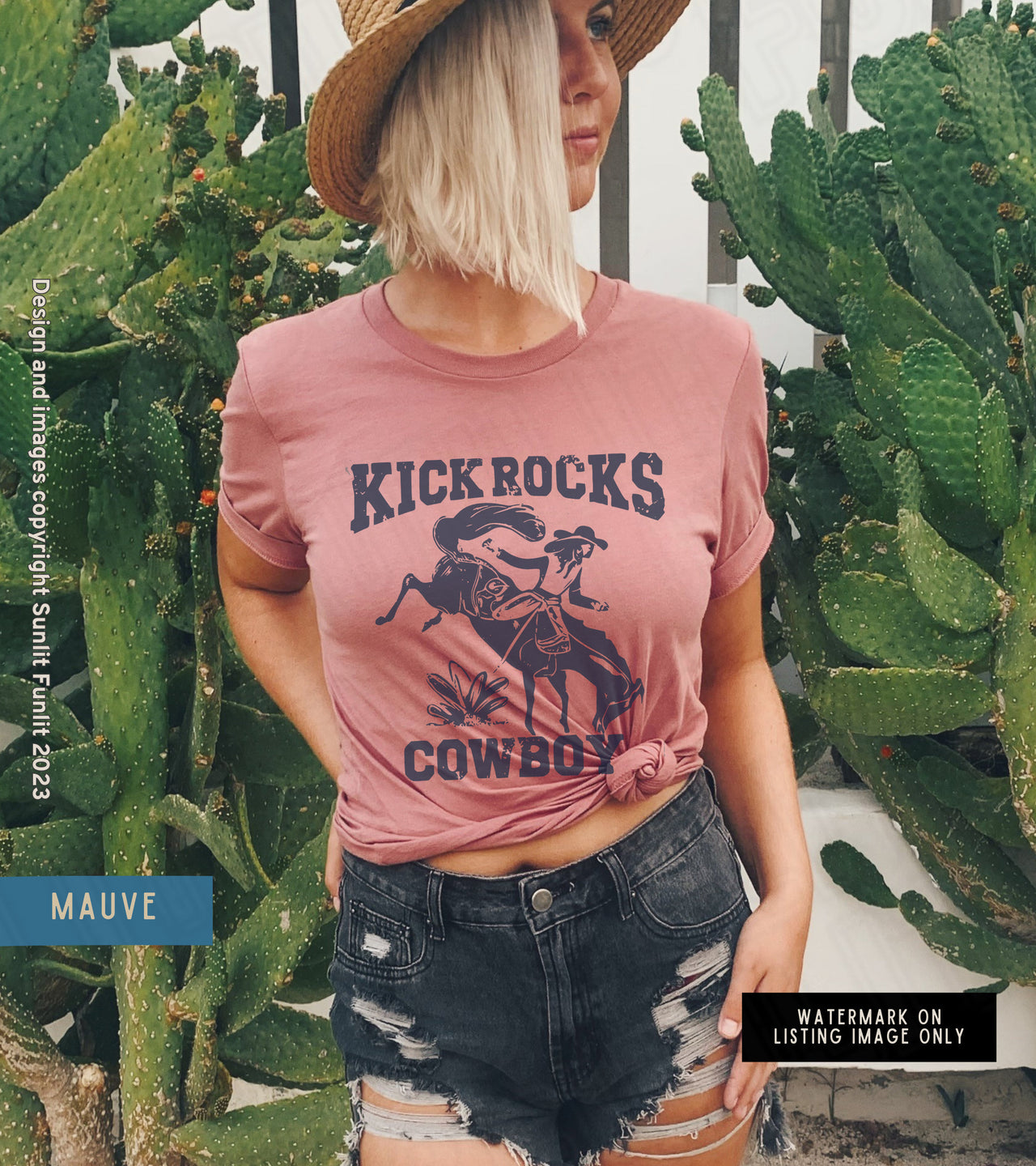 Retro Cowgirl Tshirt, Funny Cute Country Shirts, Kick Rocks Cowboy Distressed Vintage Inspired Tee, Country Concert Music Fest Rodeo Gift - SunlitFunlit