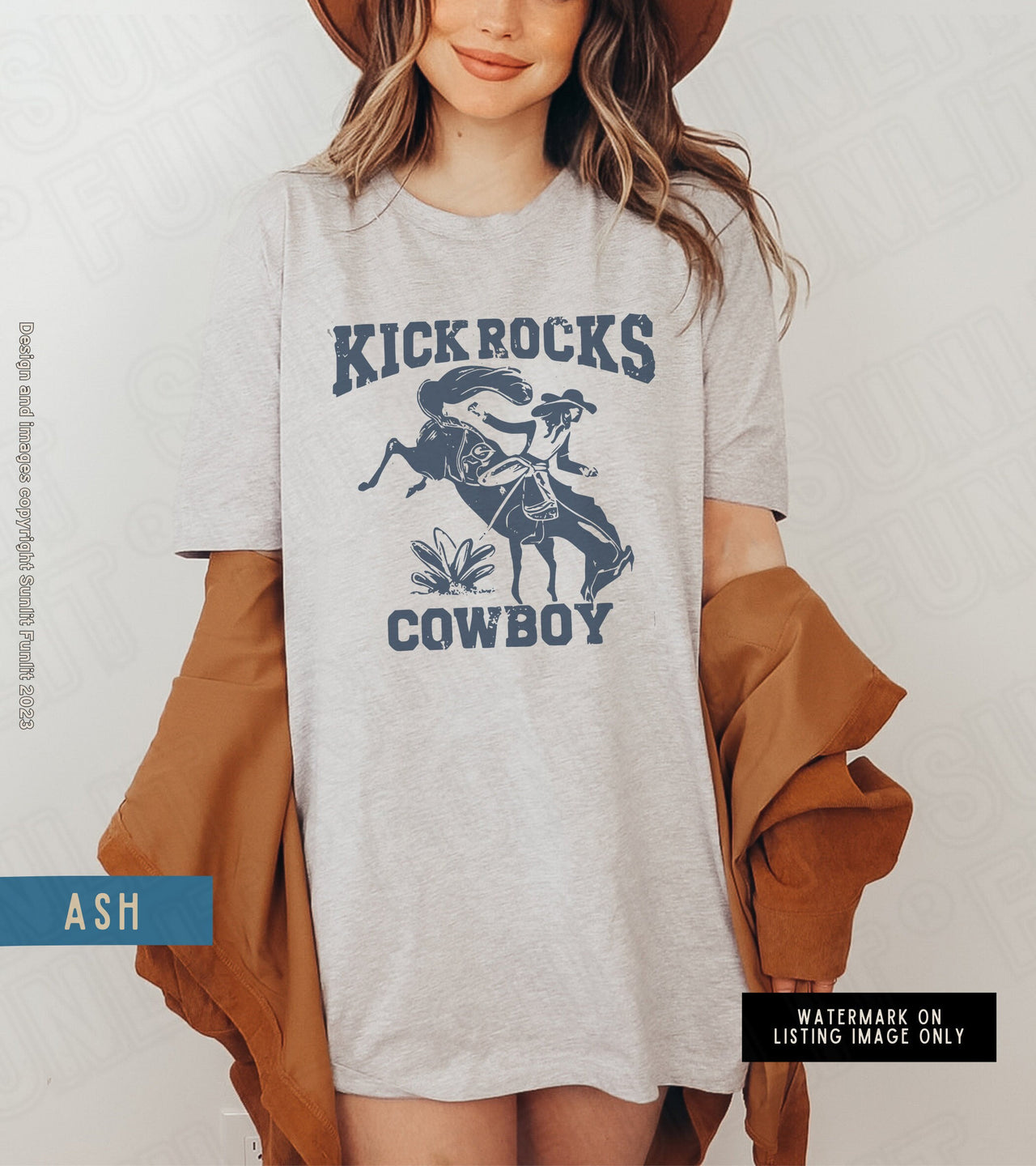 Retro Cowgirl Tshirt, Funny Cute Country Shirts, Kick Rocks Cowboy Distressed Vintage Inspired Tee, Country Concert Music Fest Rodeo Gift - SunlitFunlit