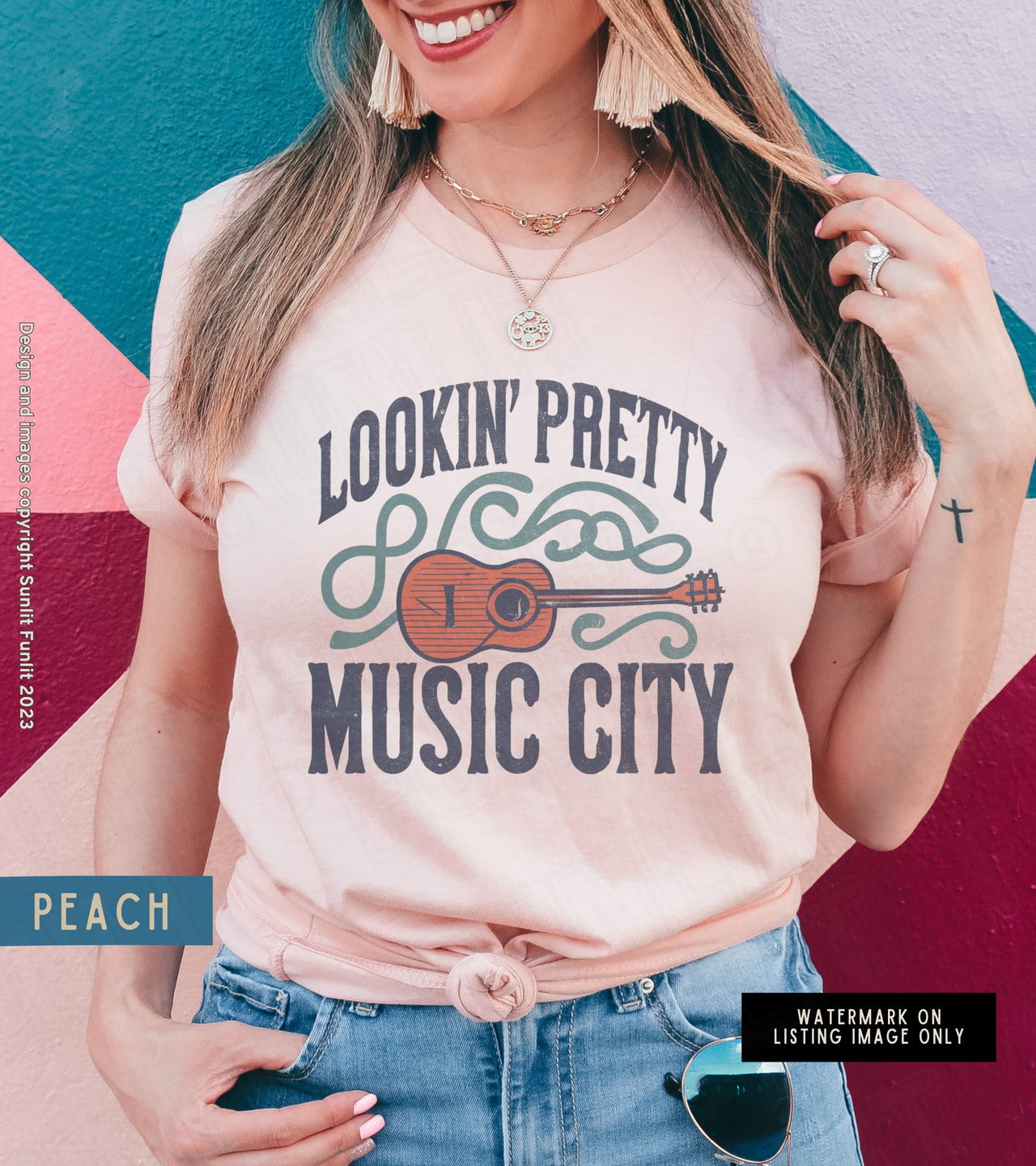 Nashville Tshirt Dress Oversized Graphic Shirt, Music City Cute Nashville Tee, Tennessee Country Music Retro Guitar T Shirt Music Lover Gift - SunlitFunlit