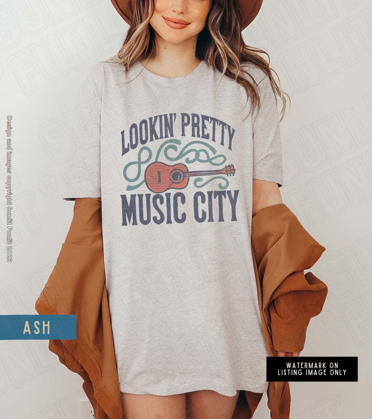 Nashville Tshirt Dress Oversized Graphic Shirt, Music City Cute Nashville Tee, Tennessee Country Music Retro Guitar T Shirt Music Lover Gift - SunlitFunlit