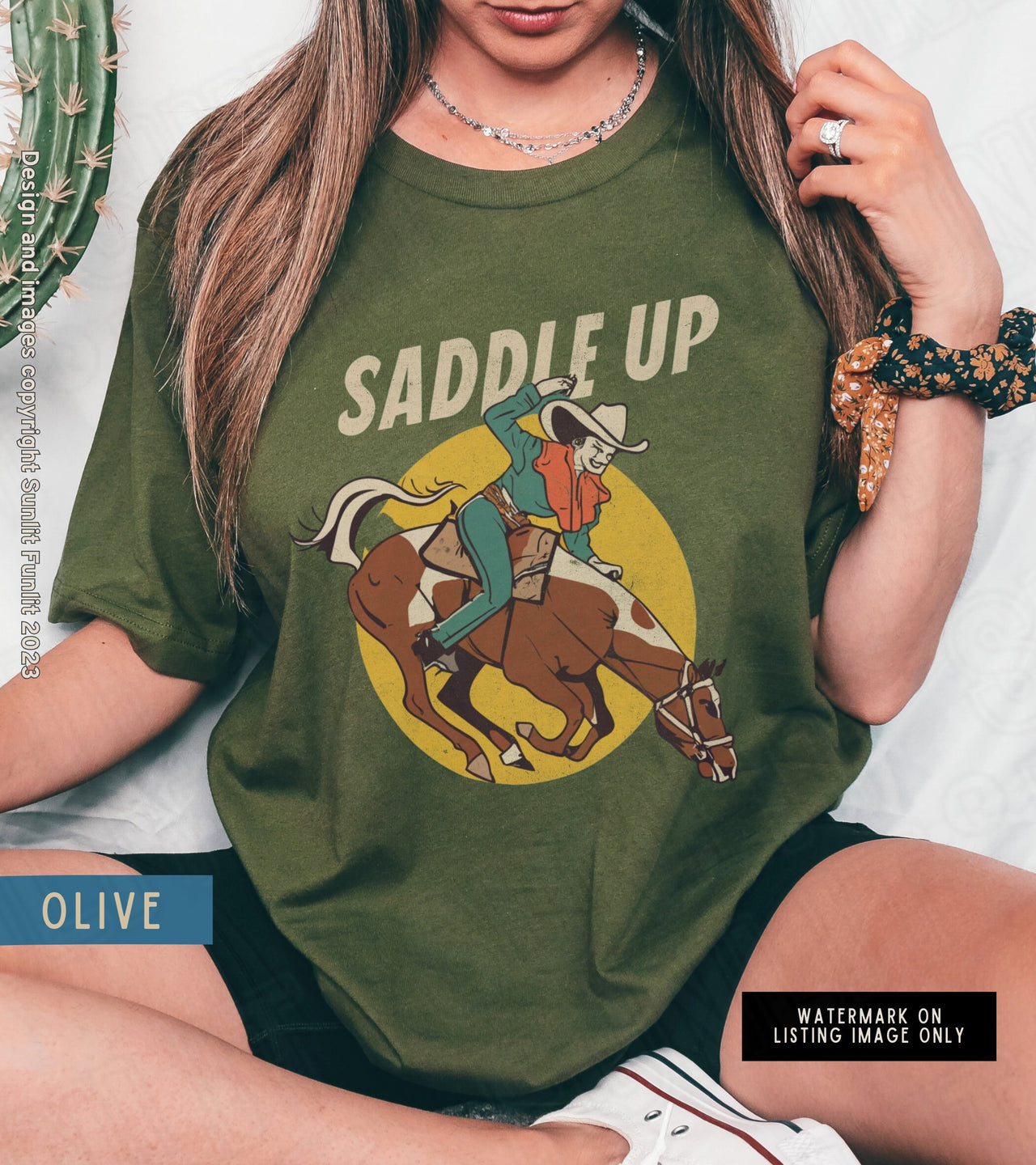 Retro Cowgirl Tshirt Cute Country Shirt, Saddle Up Cowgirl Outfit for Women, Cowgirl Theme Shirt Horse Print, Country Concert Rodeo Tee - SunlitFunlit