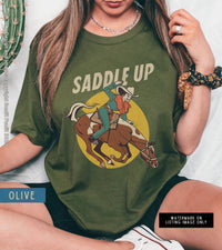 Thumbnail for Retro Cowgirl Tshirt Cute Country Shirt, Saddle Up Cowgirl Outfit for Women, Cowgirl Theme Shirt Horse Print, Country Concert Rodeo Tee - SunlitFunlit