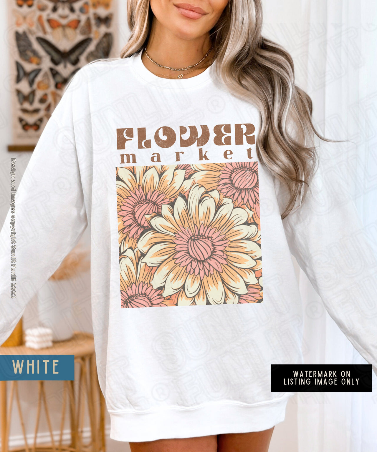 Flower Market Sweatshirt, Comfort Colors Sweat Shirt, Boho Trendy Flowered Crewneck Sweater, Vintage Botanical Floral Pullover, Grandma Gift - SunlitFunlit