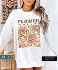 Thumbnail for Flower Market Sweatshirt, Comfort Colors Sweat Shirt, Boho Trendy Flowered Crewneck Sweater, Vintage Botanical Floral Pullover, Grandma Gift - SunlitFunlit