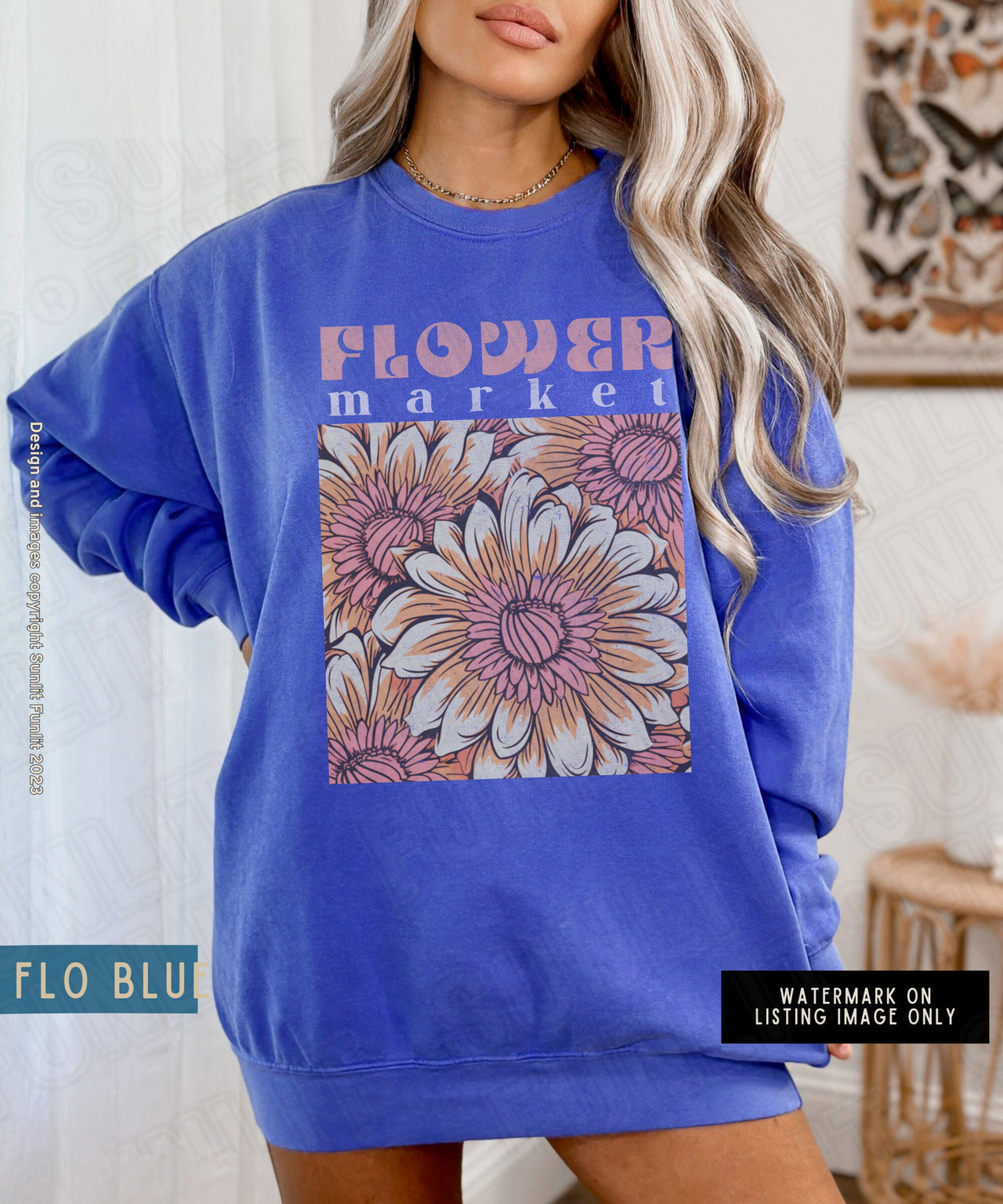 Flower Market Sweatshirt, Comfort Colors Sweat Shirt, Boho Trendy Flowered Crewneck Sweater, Vintage Botanical Floral Pullover, Grandma Gift - SunlitFunlit