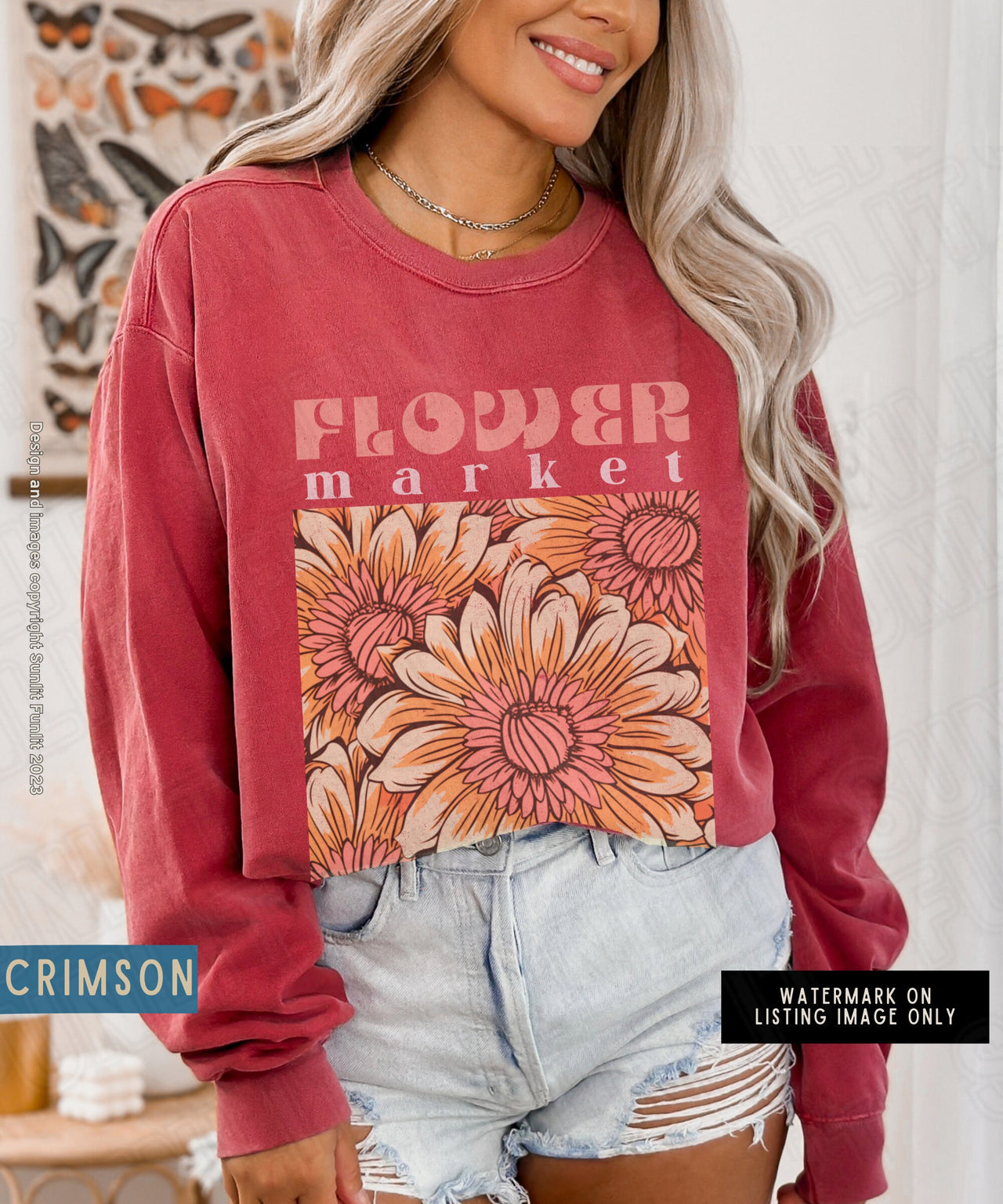 Flower Market Sweatshirt, Comfort Colors Sweat Shirt, Boho Trendy Flowered Crewneck Sweater, Vintage Botanical Floral Pullover, Grandma Gift - SunlitFunlit