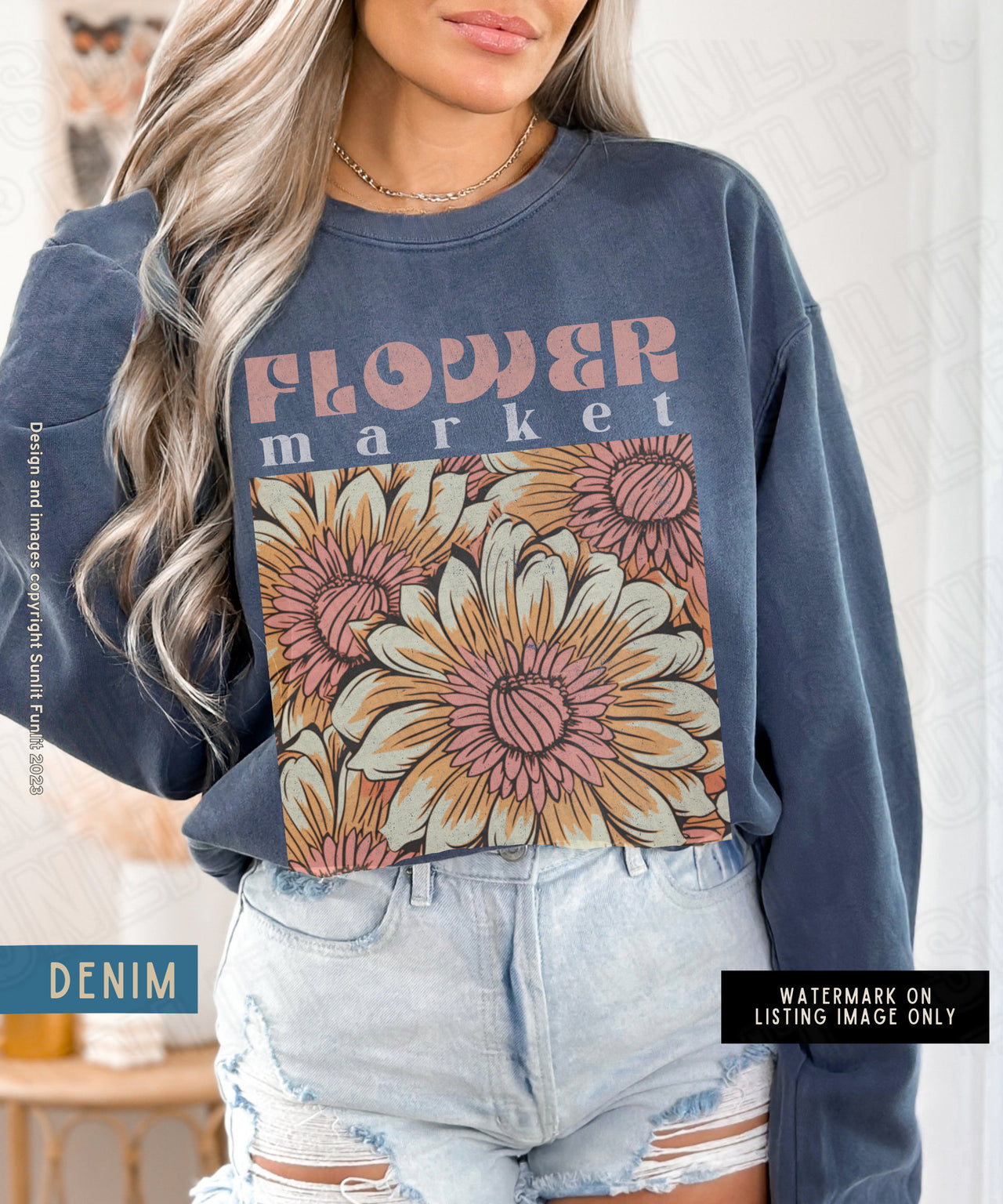 Flower Market Sweatshirt, Comfort Colors Sweat Shirt, Boho Trendy Flowered Crewneck Sweater, Vintage Botanical Floral Pullover, Grandma Gift - SunlitFunlit