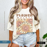 Thumbnail for Flower Market Shirt, Comfort Colors Shirts With Flowers, Cottagecore Tee, Vintage Floral Tshirt, Artsy Boho Retro Botanical Wildflower Gift - SunlitFunlit