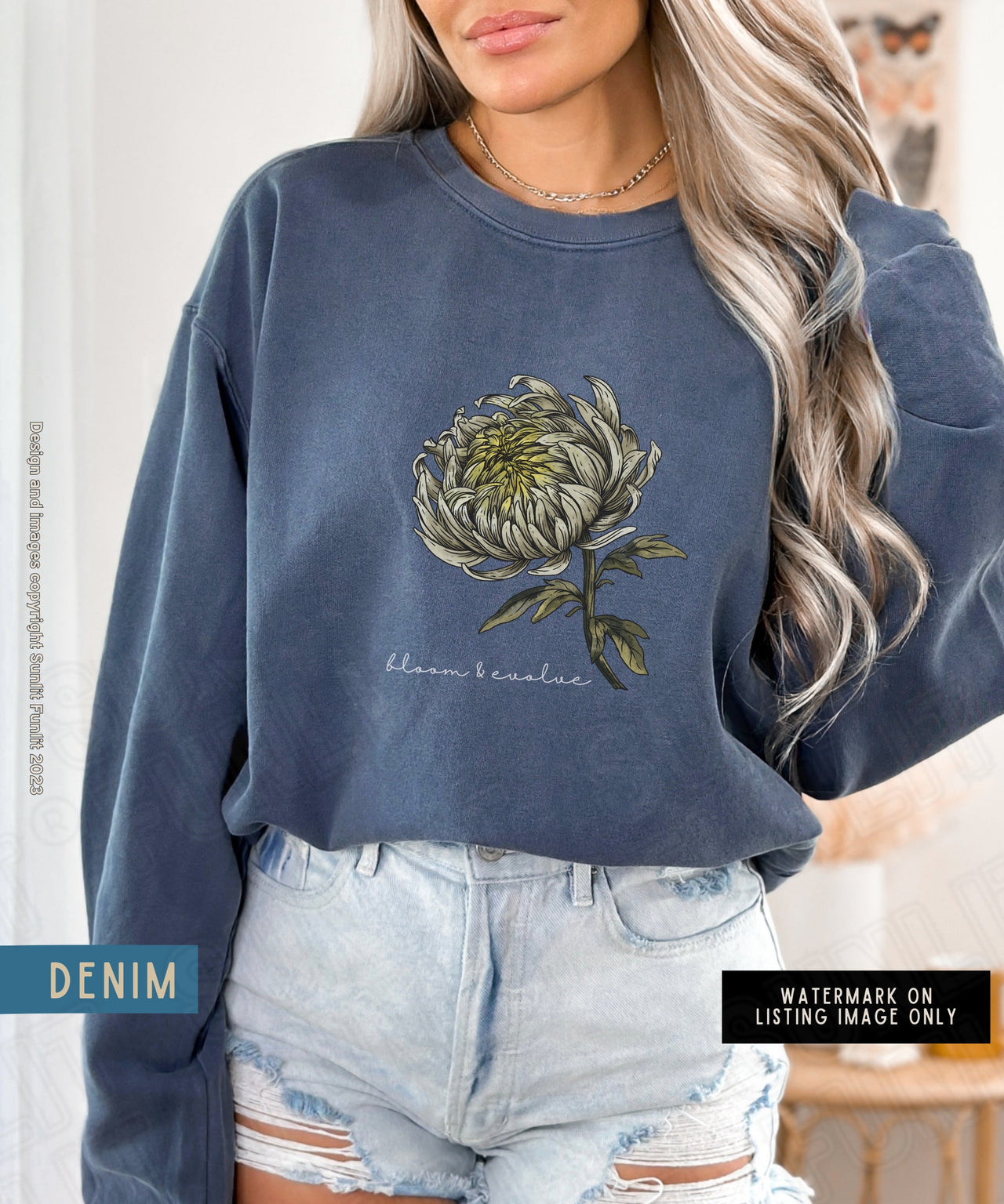 November Birth Flower Sweater, Comfort Colors Floral Sweatshirt, Minimalist Vintage Chrysanthemum Shirt, Birth Month Flower Birthday Gift - SunlitFunlit