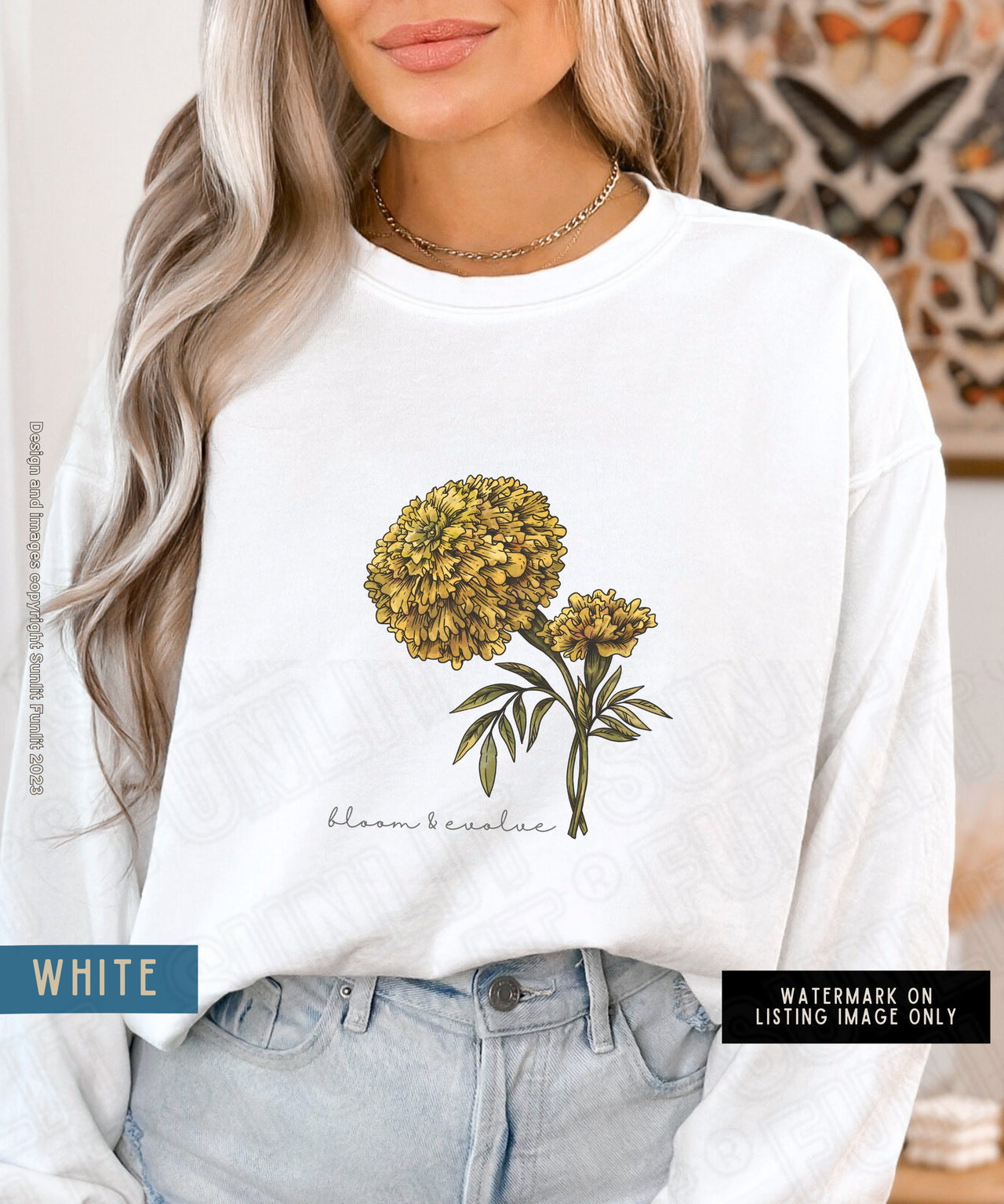 October Birth Month Flower Sweater, Comfort Colors Floral Sweatshirt, Birth Flower Gift, Minimalist Vintage Marigold Shirt, Bloom Sweater - SunlitFunlit