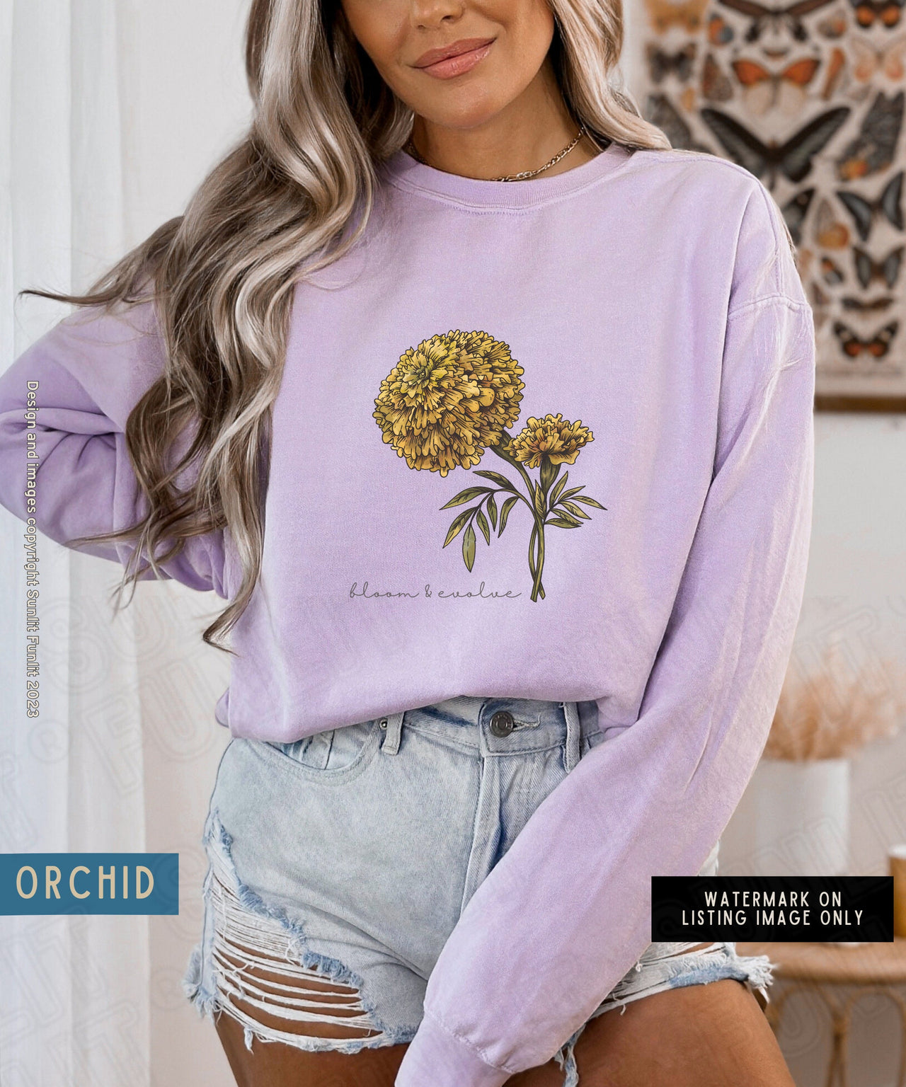 October Birth Month Flower Sweater, Comfort Colors Floral Sweatshirt, Birth Flower Gift, Minimalist Vintage Marigold Shirt, Bloom Sweater - SunlitFunlit