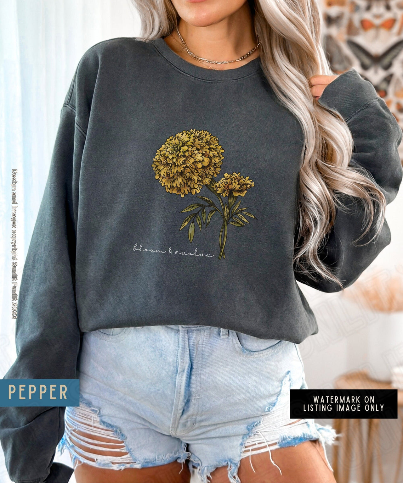 October Birth Month Flower Sweater, Comfort Colors Floral Sweatshirt, Birth Flower Gift, Minimalist Vintage Marigold Shirt, Bloom Sweater - SunlitFunlit