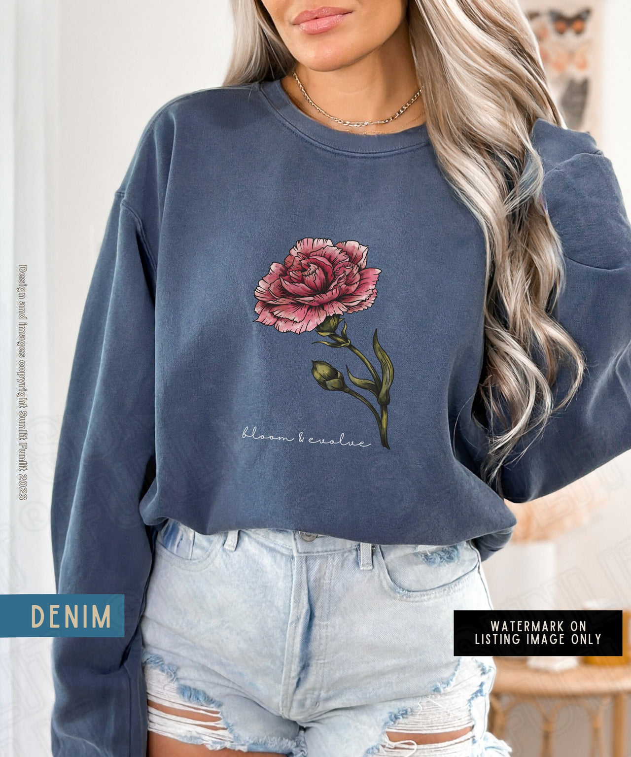 January Birth Flower Sweater, Comfort Colors Floral Sweatshirt, Minimalist Vintage Carnation Shirt, Birth Month Flower, Jan Birthday Gift - SunlitFunlit