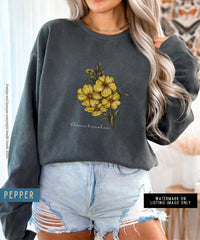 Thumbnail for February Birth Flower Sweater, Comfort Colors Floral Sweatshirt, Feb Birth Month Flower Gift, Minimalist Vintage Primrose Shirt, Bloom Tee - SunlitFunlit