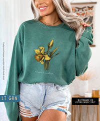 Thumbnail for March Birth Flower Sweater, Comfort Colors Floral Sweatshirt, Minimalist Vintage Daffodil Shirt, Birth Month Flower Birthday Gift, Bloom Tee - SunlitFunlit