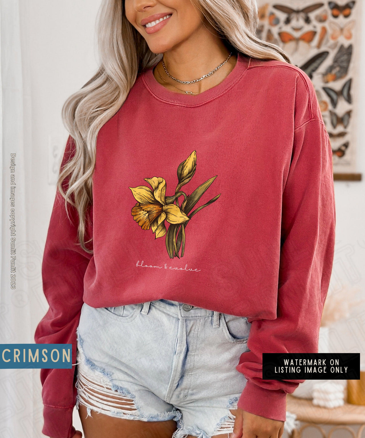 March Birth Flower Sweater, Comfort Colors Floral Sweatshirt, Minimalist Vintage Daffodil Shirt, Birth Month Flower Birthday Gift, Bloom Tee - SunlitFunlit