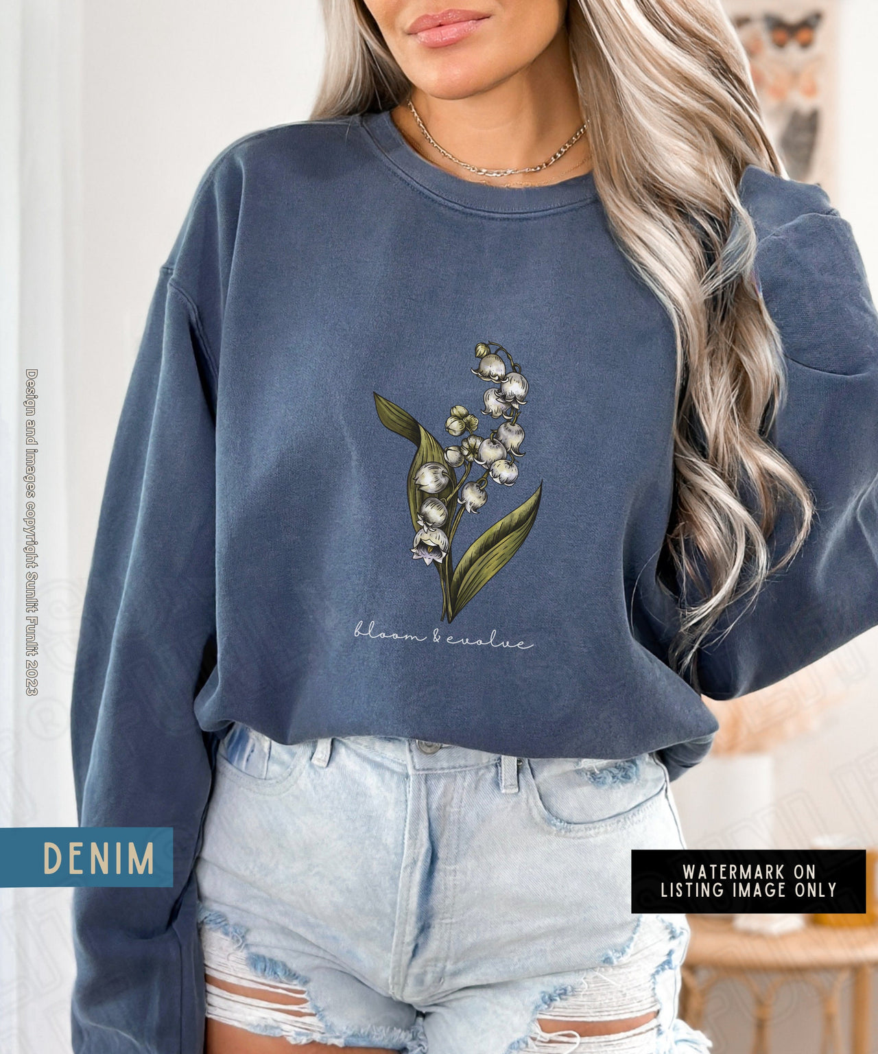 May Birth Flower Sweater, Comfort Colors Floral Sweatshirt, Minimalist Vintage Lily of the Valley Shirt, Birth Month Flower Birthday Gift - SunlitFunlit