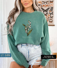 Thumbnail for May Birth Flower Sweater, Comfort Colors Floral Sweatshirt, Minimalist Vintage Lily of the Valley Shirt, Birth Month Flower Birthday Gift - SunlitFunlit