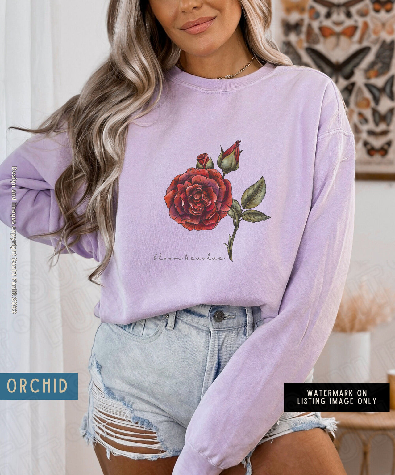 June Birth Flower Sweater, Comfort Colors Floral Sweatshirt, Minimalist Vintage Rose Shirt, Birth Month Flower Birthday GIft, Bloom Sweater - SunlitFunlit