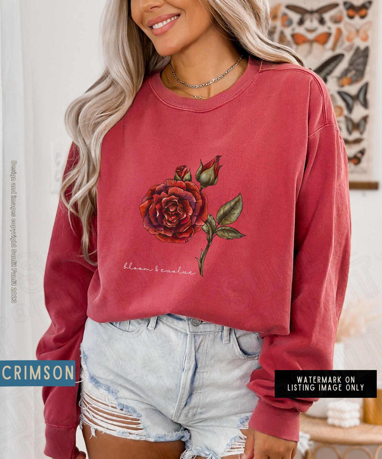 June Birth Flower Sweater, Comfort Colors Floral Sweatshirt, Minimalist Vintage Rose Shirt, Birth Month Flower Birthday GIft, Bloom Sweater - SunlitFunlit