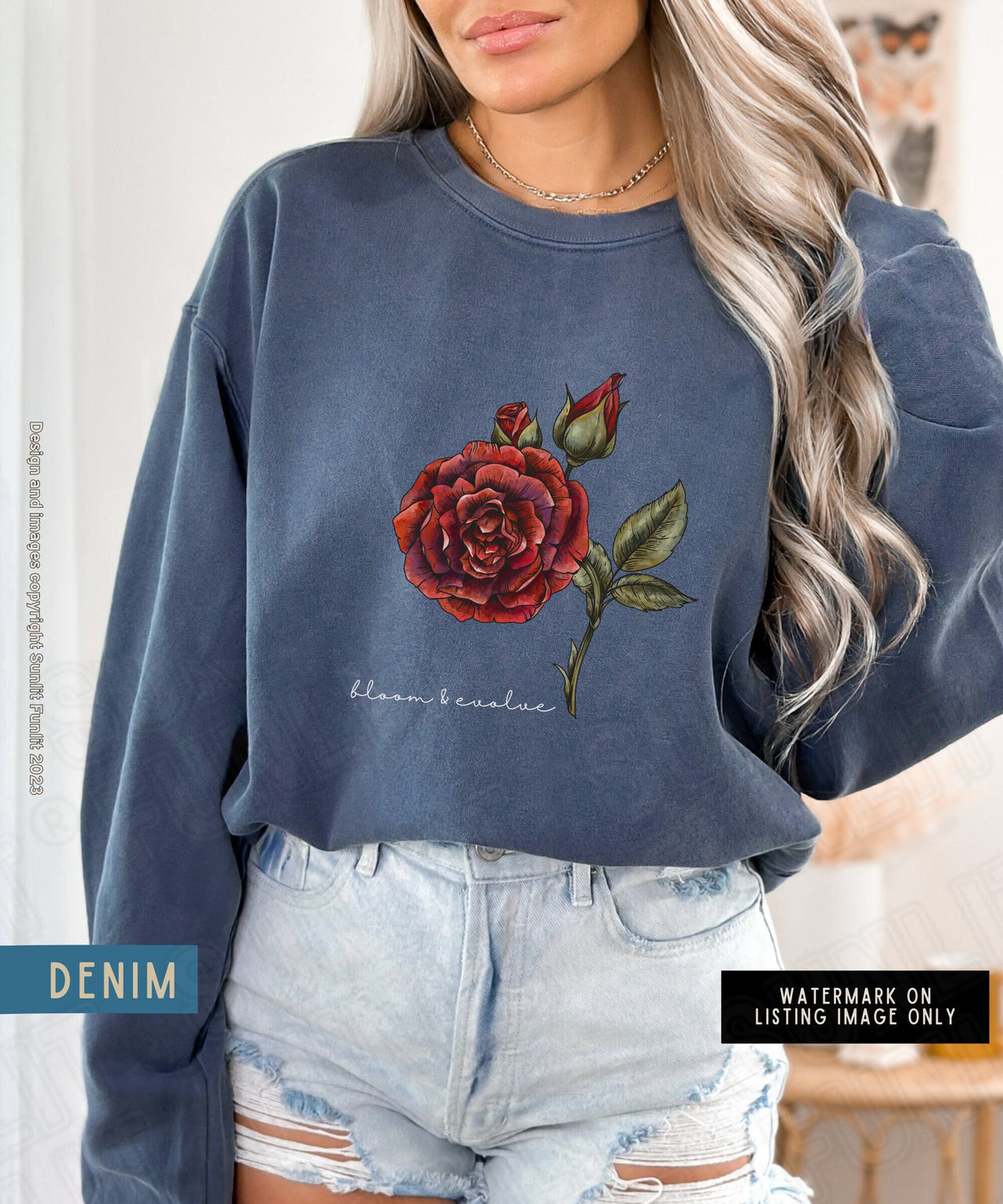 June Birth Flower Sweater, Comfort Colors Floral Sweatshirt, Minimalist Vintage Rose Shirt, Birth Month Flower Birthday GIft, Bloom Sweater - SunlitFunlit