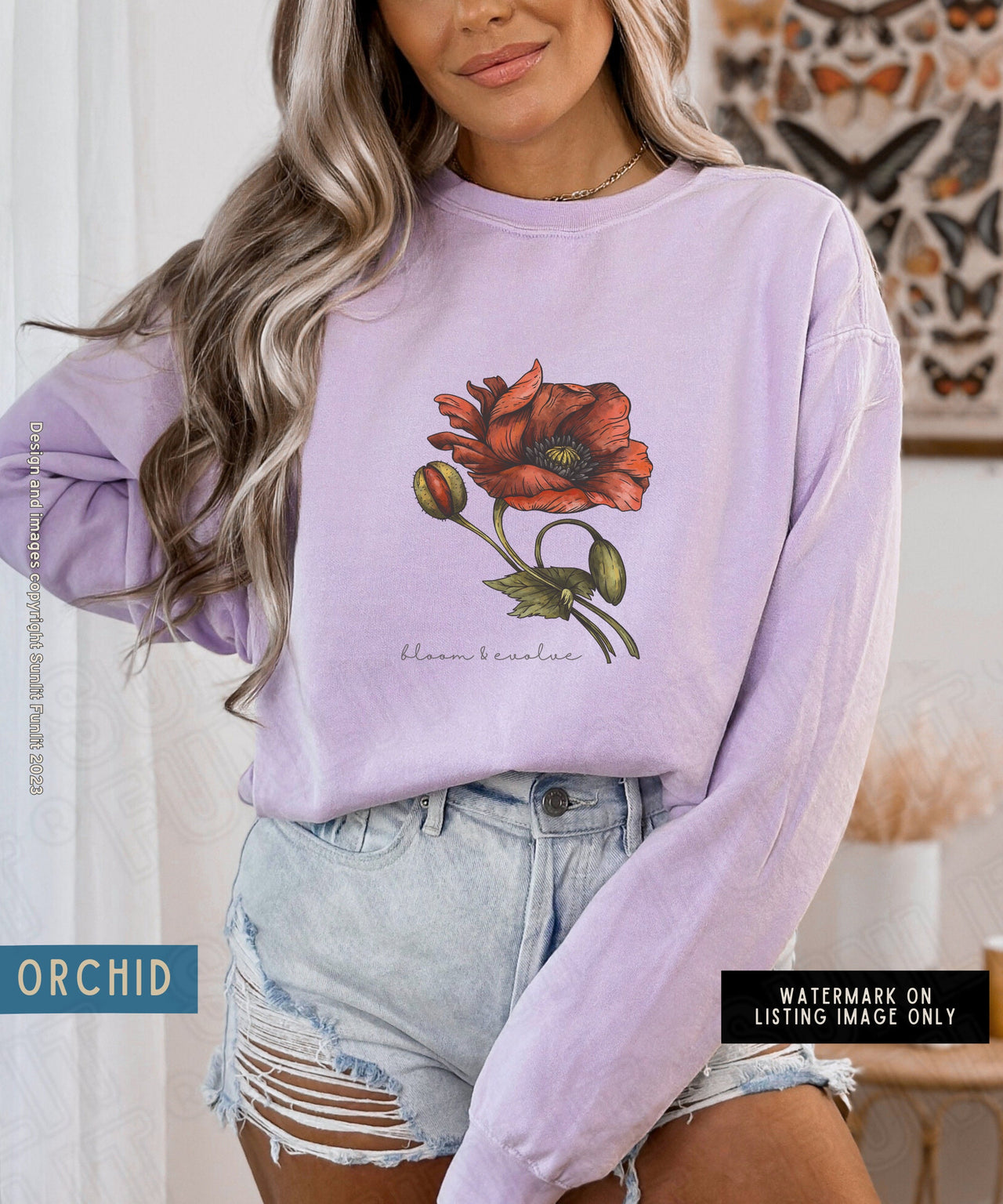 August Birth Flower Sweater, Comfort Colors Floral Sweatshirt, Minimalist Vintage Poppy Shirt, Birth Month Flower Birthday Gift Bloom Tee - SunlitFunlit