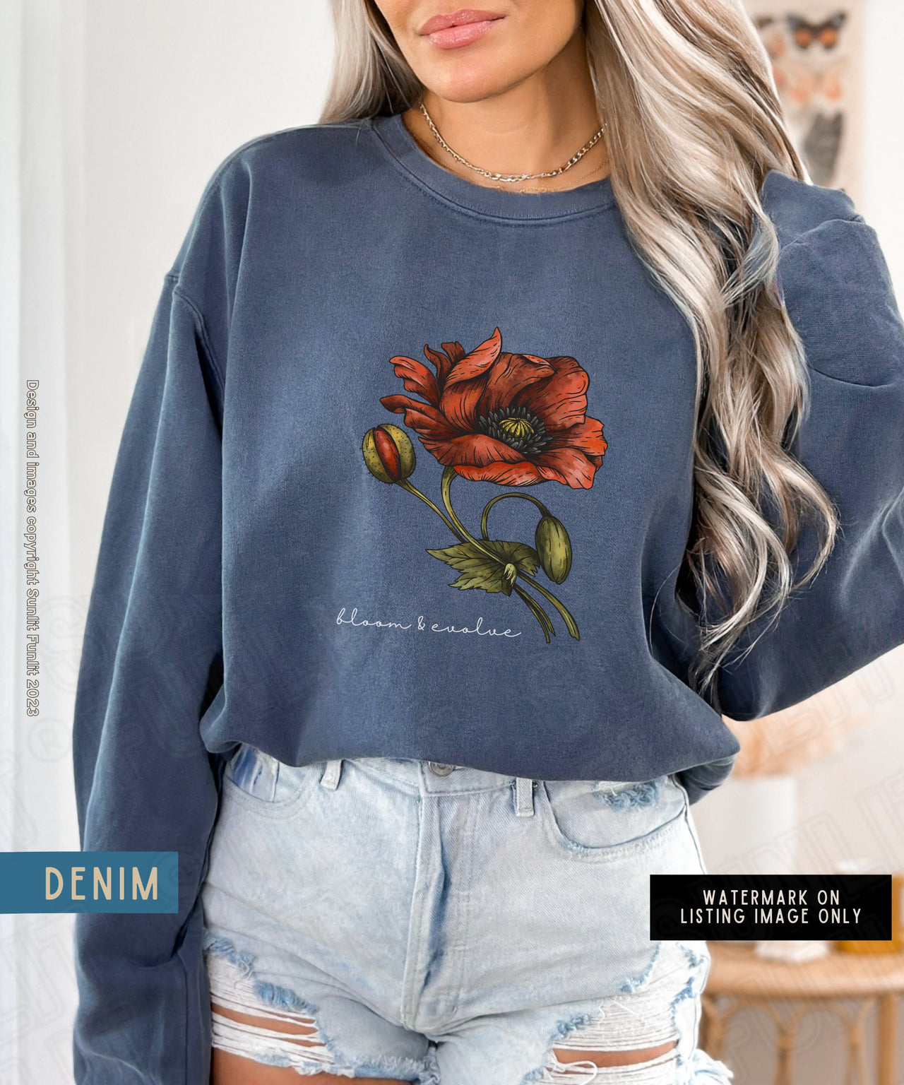 August Birth Flower Sweater, Comfort Colors Floral Sweatshirt, Minimalist Vintage Poppy Shirt, Birth Month Flower Birthday Gift Bloom Tee - SunlitFunlit