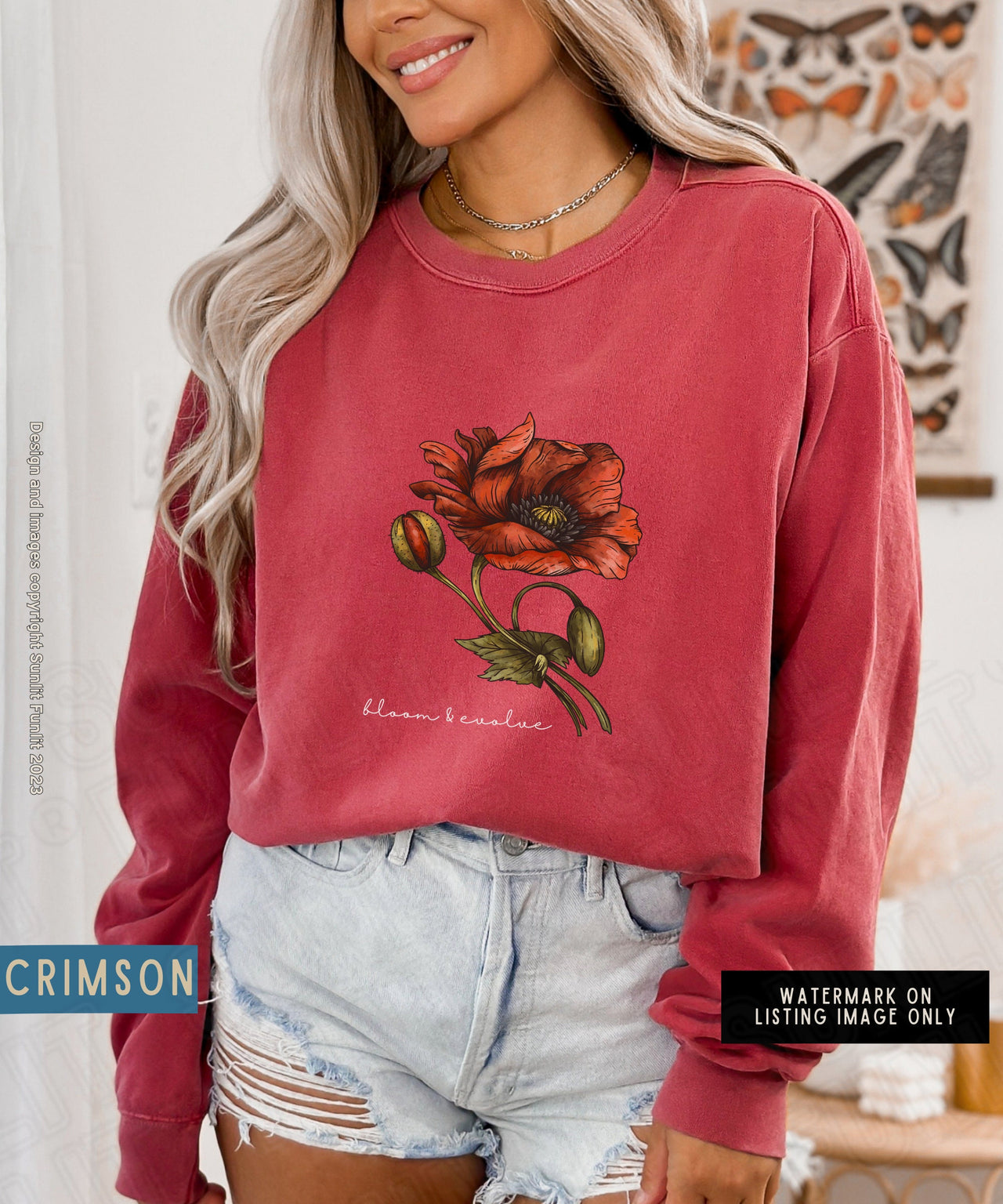 August Birth Flower Sweater, Comfort Colors Floral Sweatshirt, Minimalist Vintage Poppy Shirt, Birth Month Flower Birthday Gift Bloom Tee - SunlitFunlit