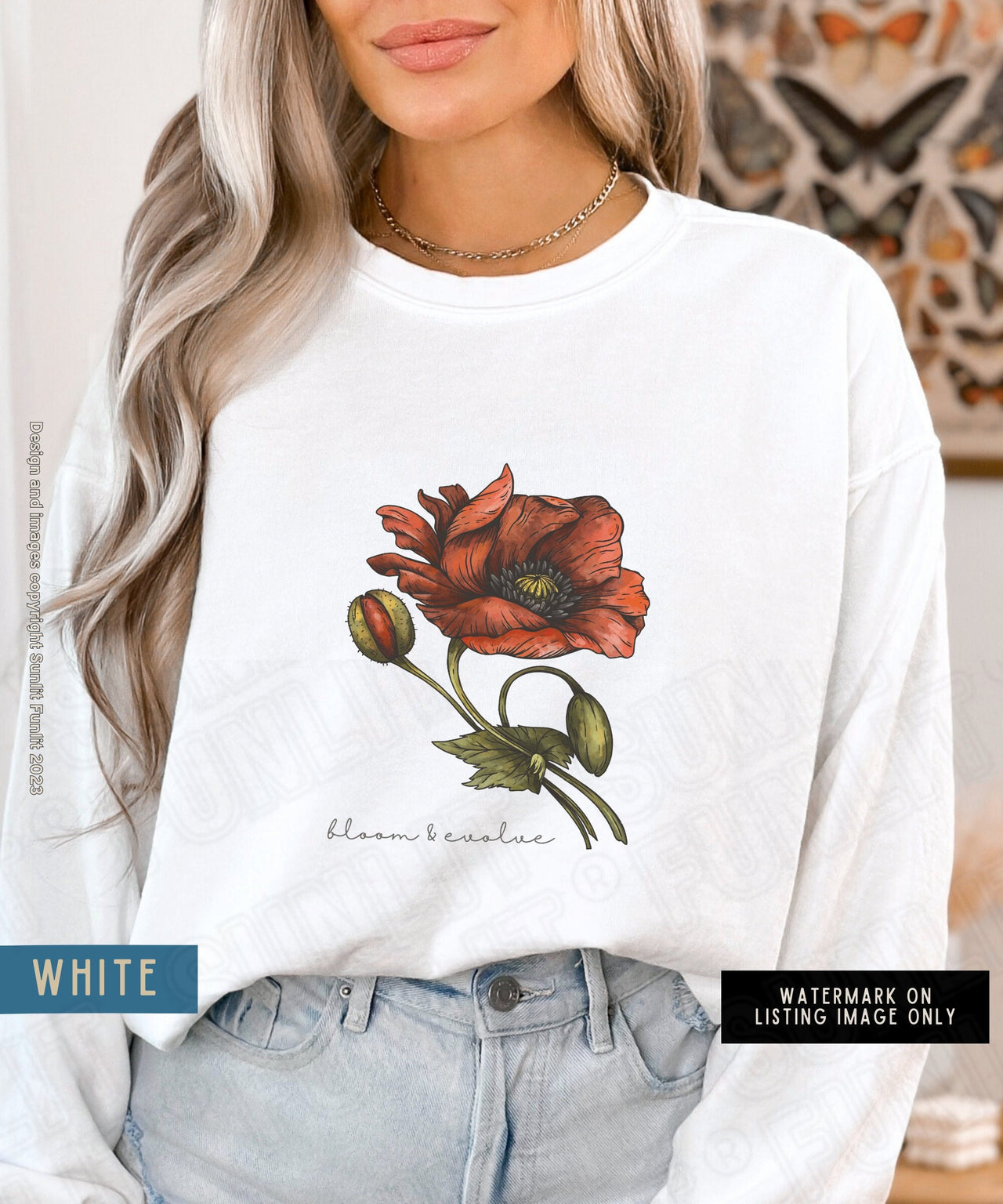 August Birth Flower Sweater, Comfort Colors Floral Sweatshirt, Minimalist Vintage Poppy Shirt, Birth Month Flower Birthday Gift Bloom Tee - SunlitFunlit