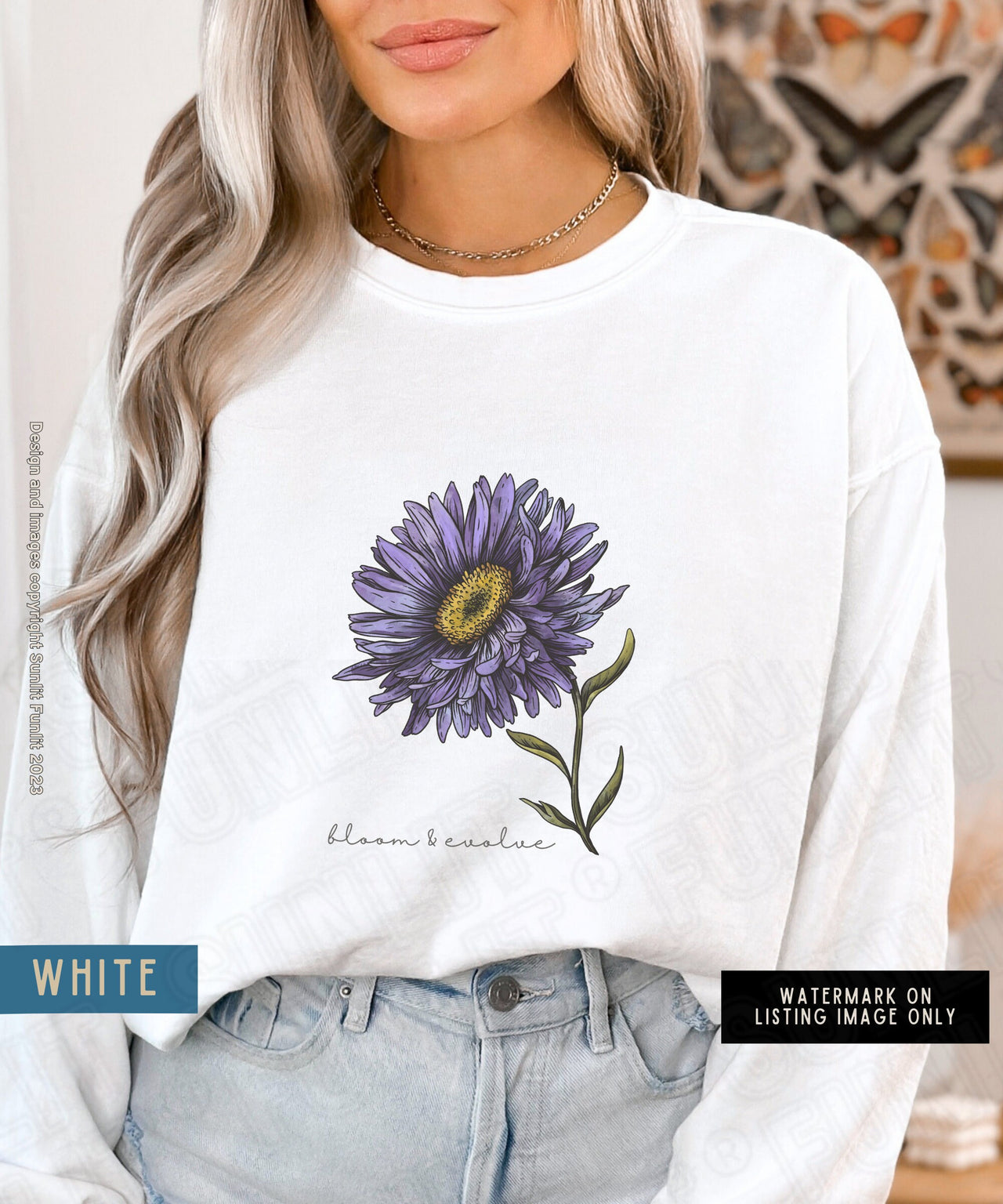 September Birth Flower Sweater, Comfort Colors Floral Sweatshirt, Minimalist Vintage Aster Shirt, Birth Month Flower, Birthday Gift, Bloom - SunlitFunlit