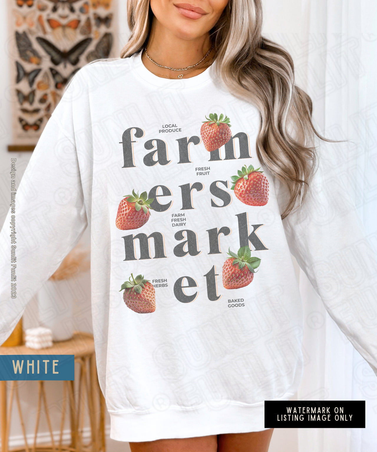 Comfort Colors Strawberry Sweatshirt, Womens Tshirts Strawberry Clothes, Cute Aesthetic Strawberry Print Cottagecore Sweater Farmers Market - SunlitFunlit