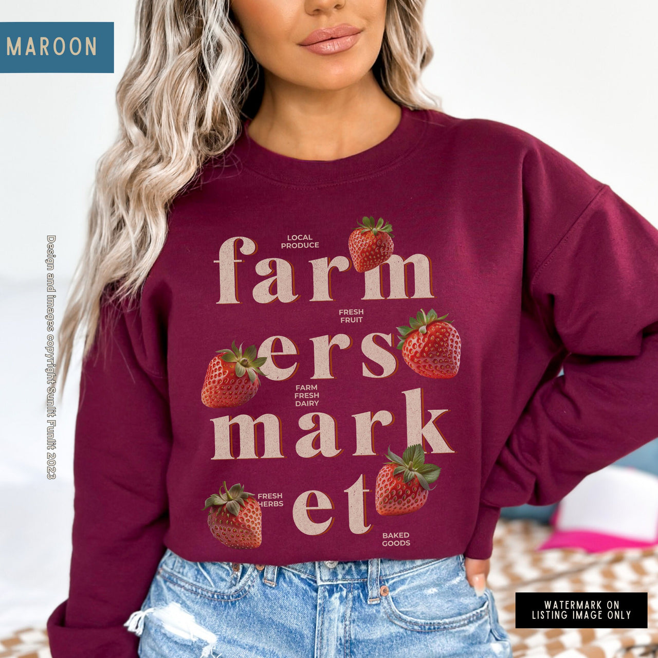 Strawberry Sweatshirt, Womens Tshirts Strawberry, Cute Aesthetic Shirt Strawberry Clothes, Pink Cottagecore Sweater, Farmers Market Crewneck - SunlitFunlit