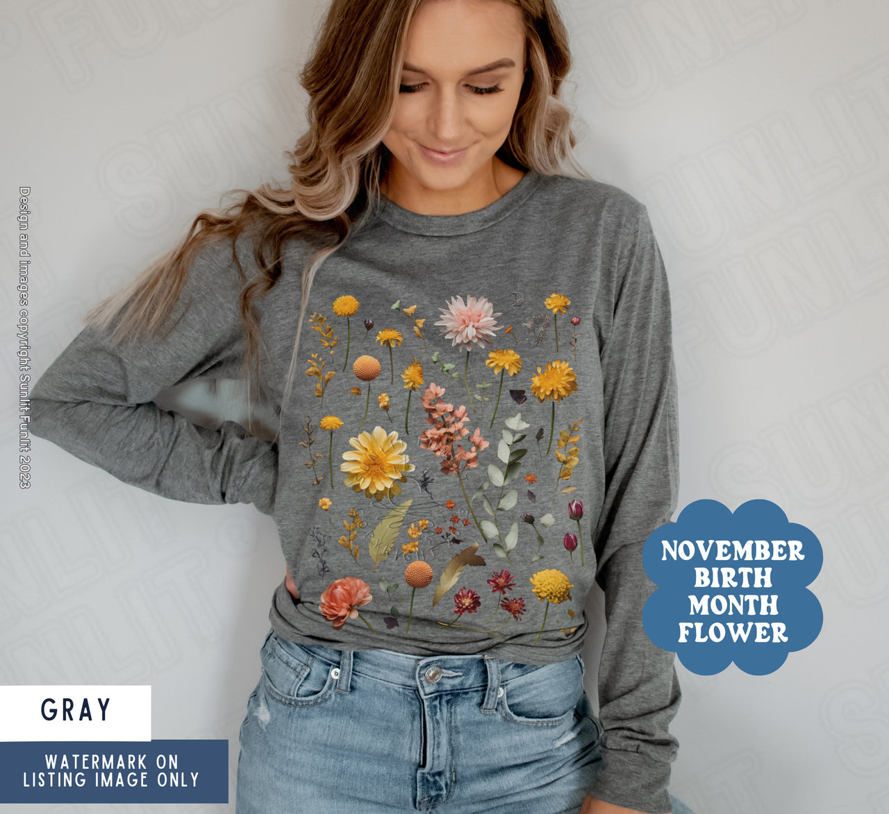 Pressed Flower Sweater Women, Vintage Dried Botanical Sweatshirt, Boho Fall Wildflowers, Long Sleeve Nature Shirt, Cottagecore Granola Girl - SunlitFunlit