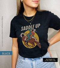 Thumbnail for Retro Cowgirl Tshirt Cute Country Shirt, Saddle Up Cowgirl Outfit for Women, Cowgirl Theme Shirt Horse Print, Country Concert Rodeo Tee - SunlitFunlit