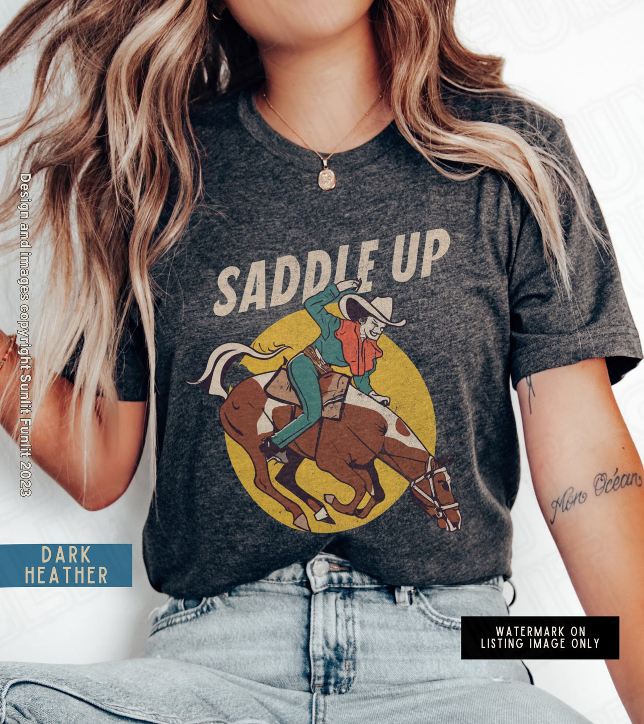 Retro Cowgirl Tshirt Cute Country Shirt, Saddle Up Cowgirl Outfit for Women, Cowgirl Theme Shirt Horse Print, Country Concert Rodeo Tee - SunlitFunlit