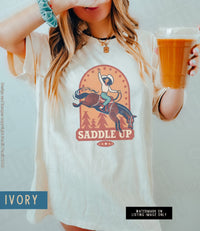 Thumbnail for Comfort Colors Cowgirl Tshirt Dress, Retro Cowgirl Themed TShirt, Vintage Inspired Saddle Up Country Graphic Shirt, Country Concert Tee - SunlitFunlit