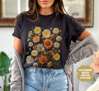 Thumbnail for Pressed Flower Shirt, Comfort Colors Wildflowers Tshirt, Fall Nature Lover Gift, Chrysanthemum Cottagecore Clothes, Granola Girl Aesthetic - SunlitFunlit