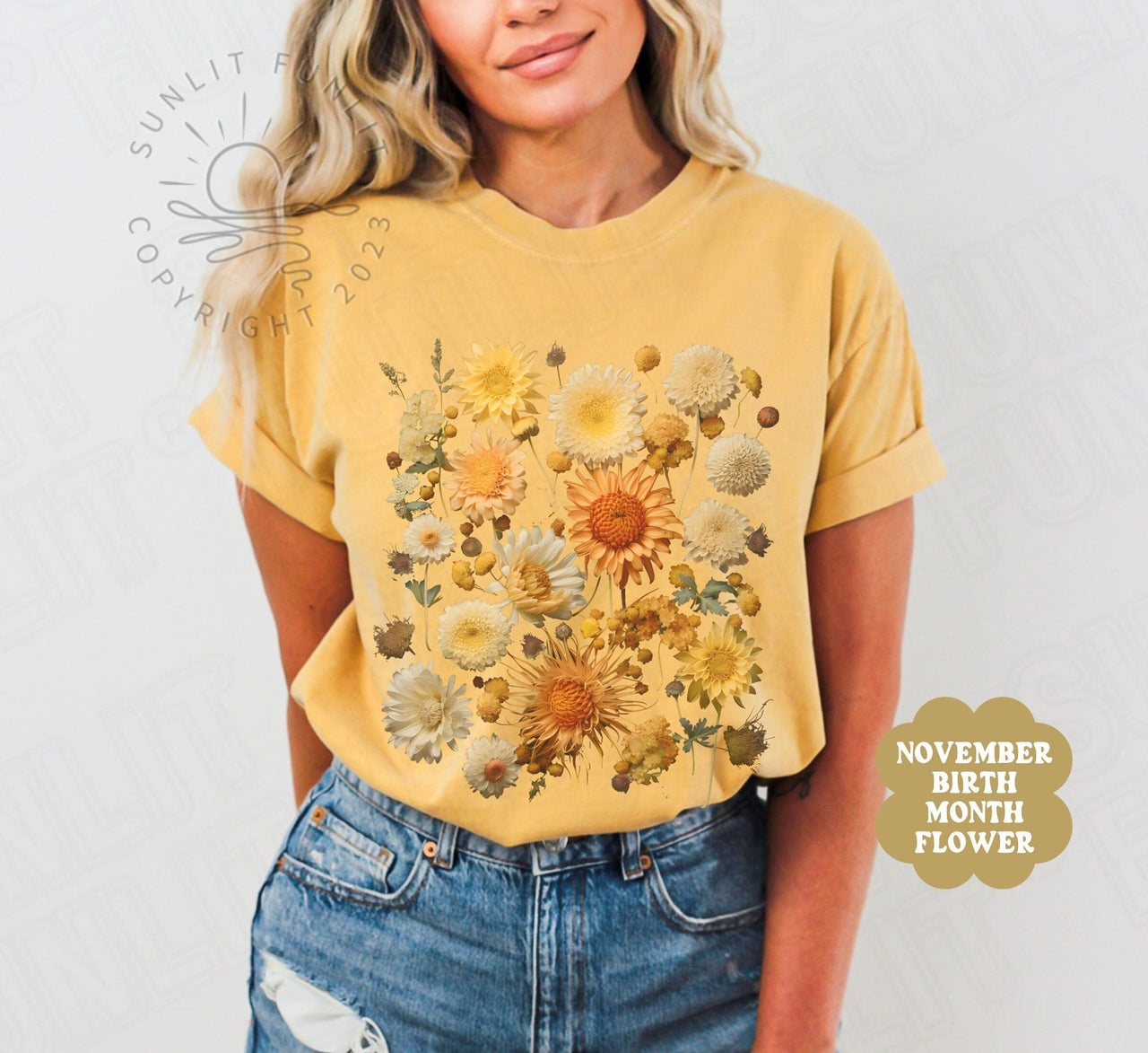 Pressed Flower Shirt, Comfort Colors Wildflowers Tshirt, Fall Nature Lover Gift, Chrysanthemum Cottagecore Clothes, Granola Girl Aesthetic - SunlitFunlit