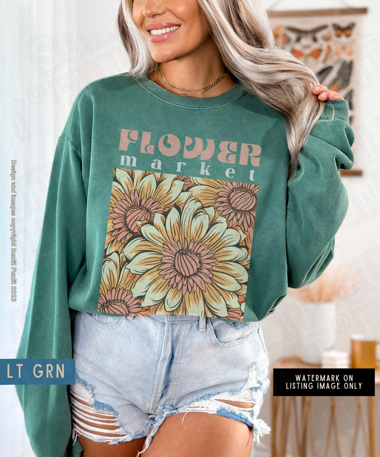 Flower Market Sweatshirt, Comfort Colors Sweat Shirt, Boho Trendy Flowered Crewneck Sweater, Vintage Botanical Floral Pullover, Grandma Gift - SunlitFunlit